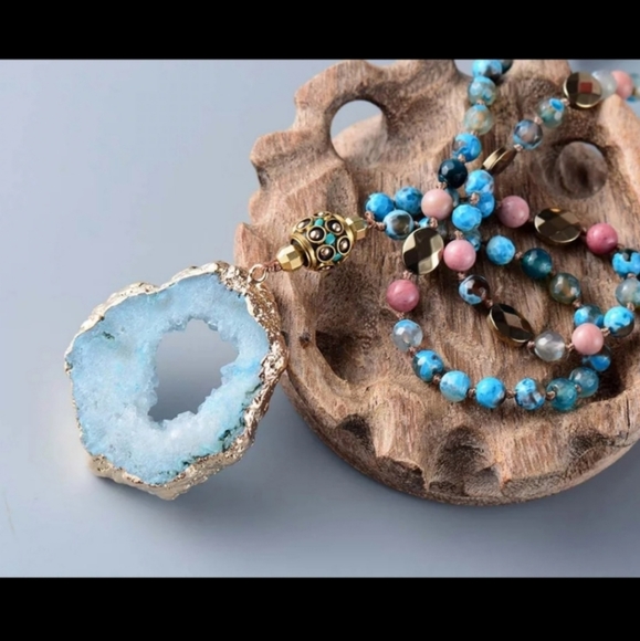 Natural Stone Onyx Druzy Long Necklace - Picture 2 of 10